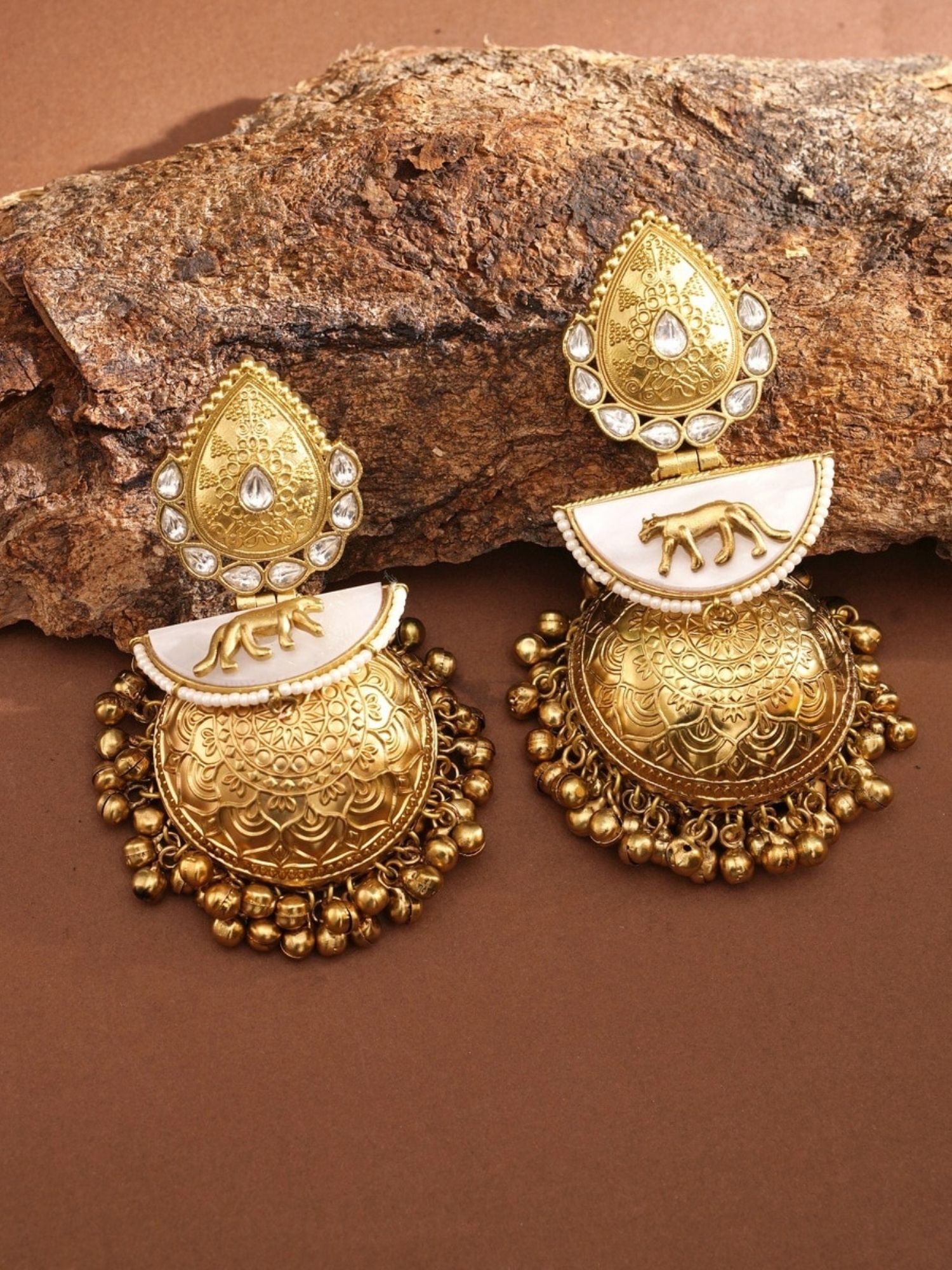 Abdesignsjewellery Sabyasachi Style Gold Plated Jhumka Earrings with intricate design and bead detailing