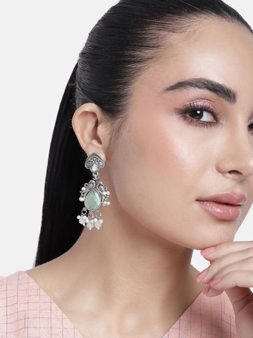 Elegant Set Of 2 German Silver Earring Combo with intricate design and gemstone accents