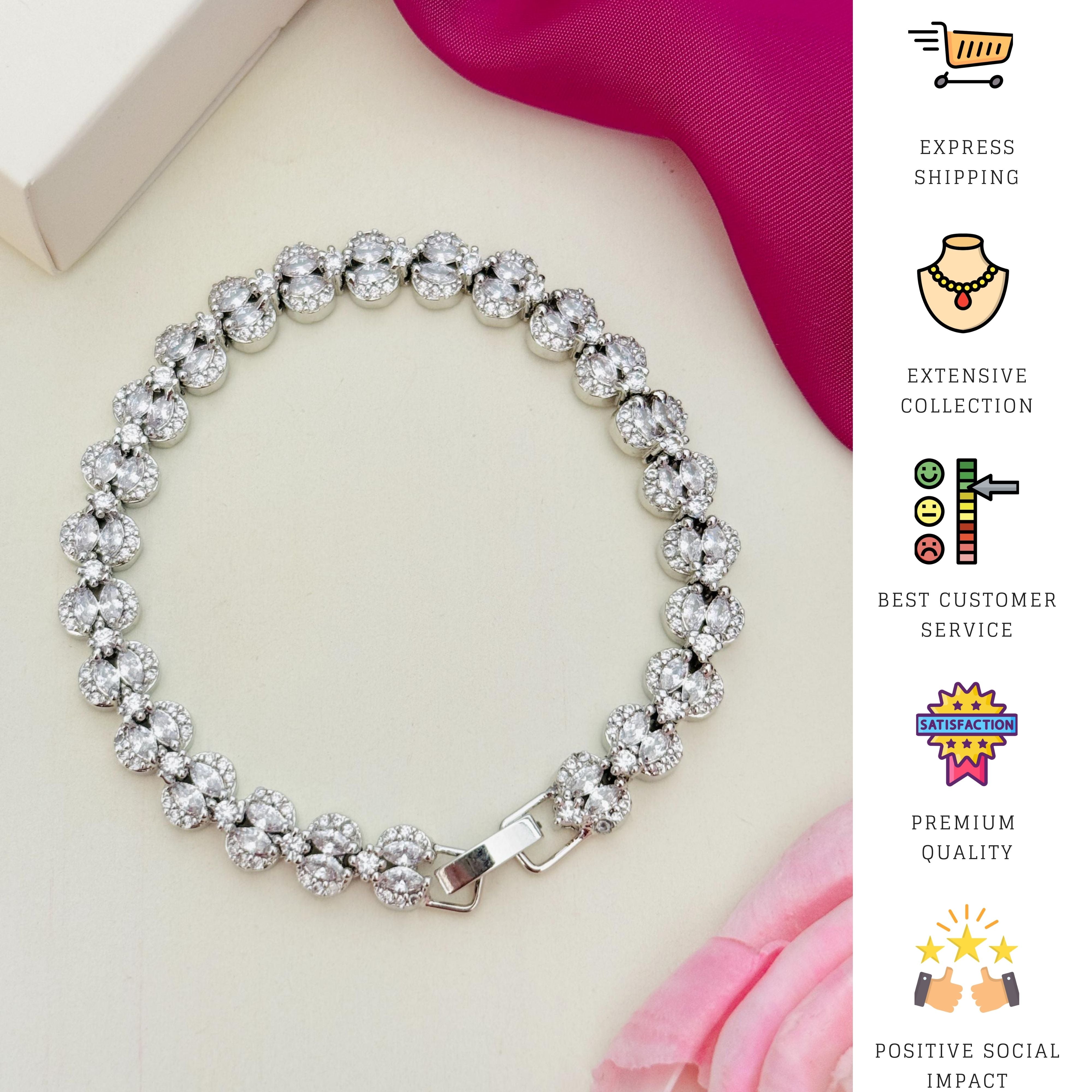 Silver Plated American Diamond Bracelet by Abdesignsjewellery sparkling with round diamond clusters