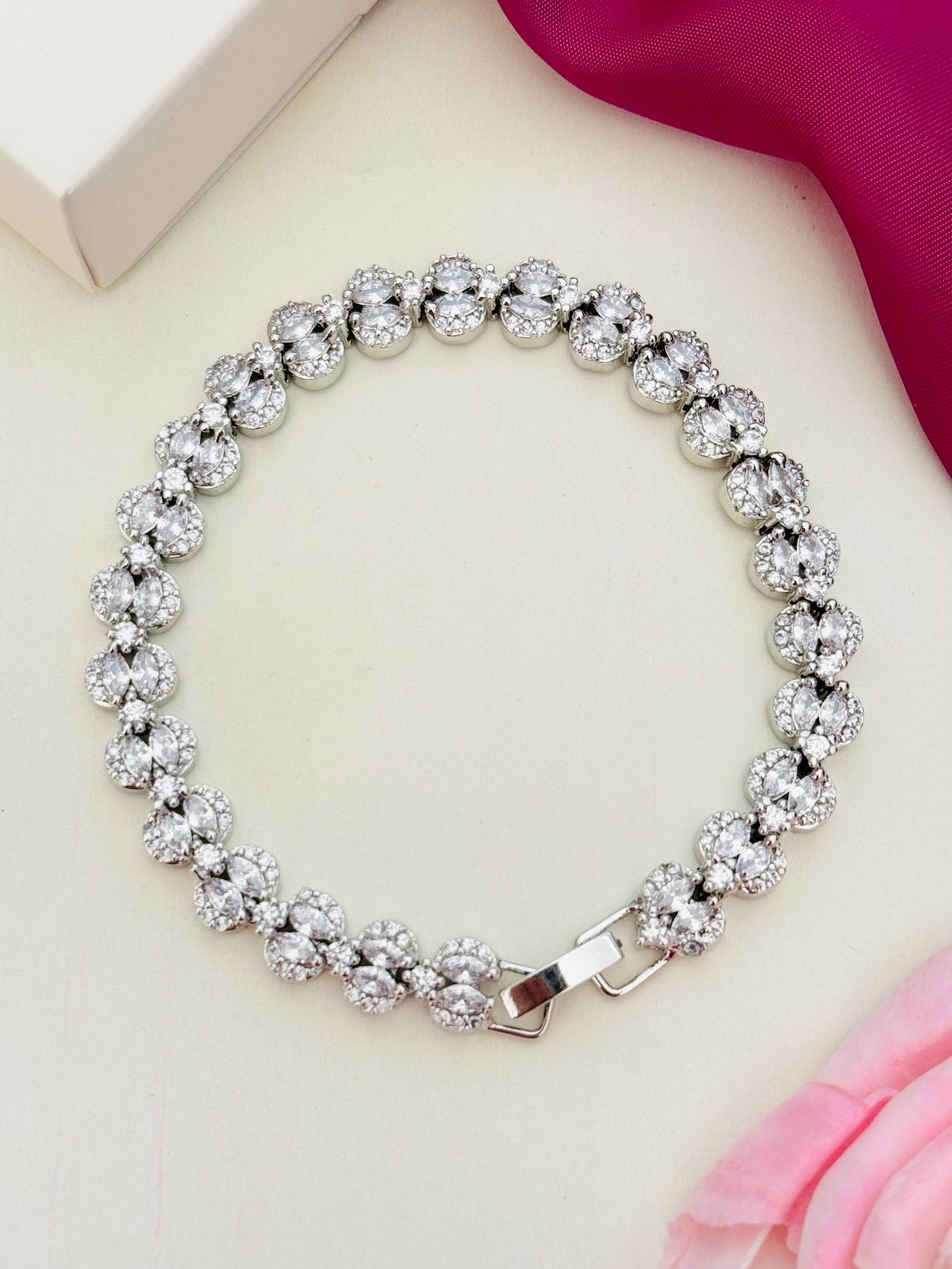 Silver Plated American Diamond Bracelet by Abdesignsjewellery featuring sparkling round stones with secure clasp