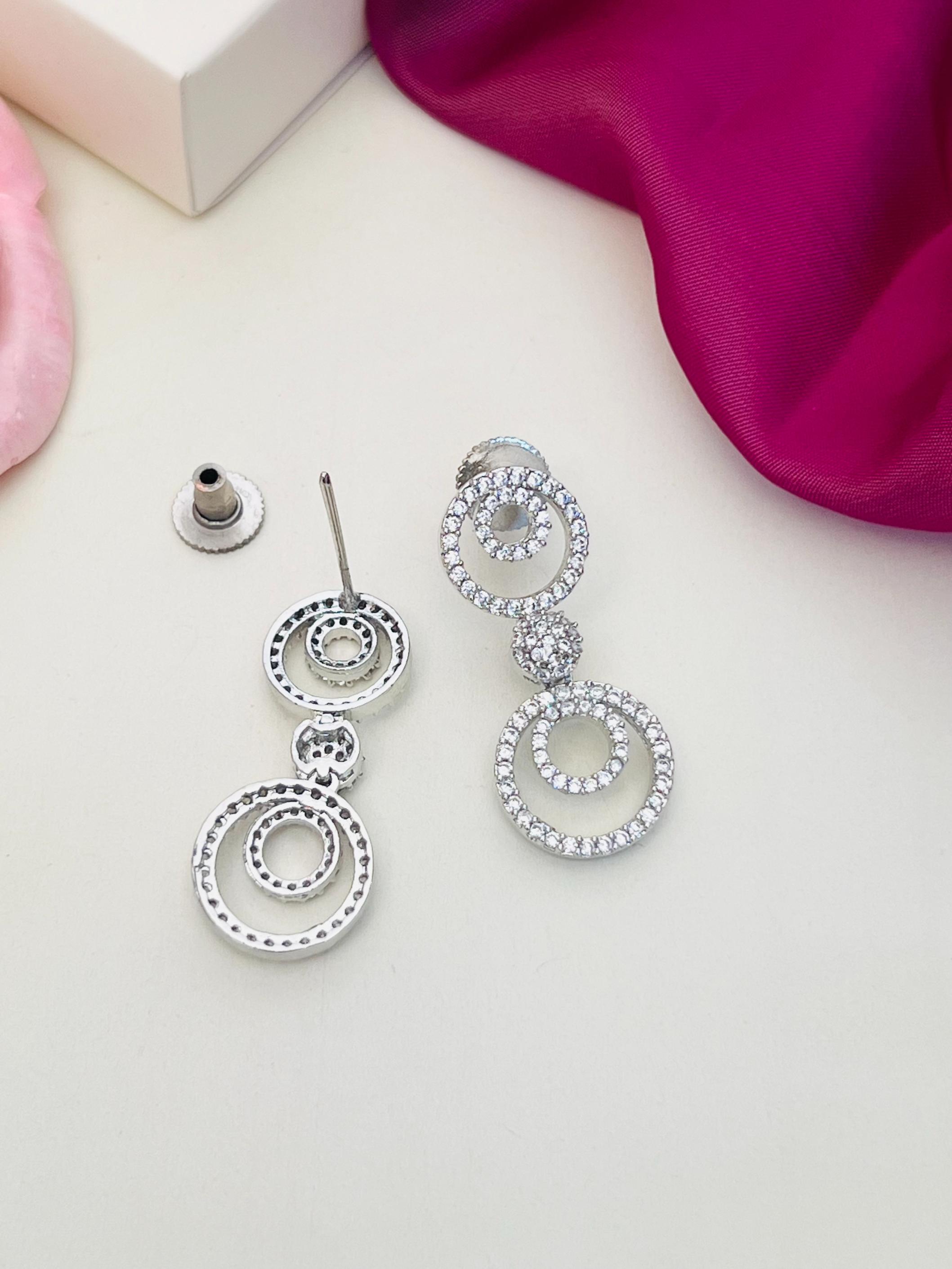 Silver Plated American Diamond Chocker Necklace Set featuring sparkling circular earrings by Abdesignsjewellery