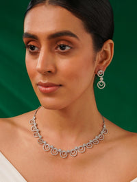 Thumbnail for Silver Plated American Diamond Chocker Necklace Set by Abdesignsjewellery worn by woman with matching earrings