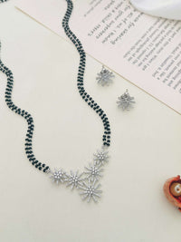 Thumbnail for Silver Plated American Diamond Mangalsutra Set with black beads and floral pendant design by Abdesignsjewellery