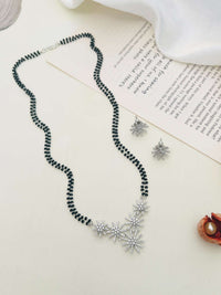 Thumbnail for Silver Plated American Diamond Mangalsutra Set with floral pendant and matching earrings by Abdesignsjewellery