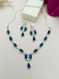 Thumbnail for Silver Plated American Diamond Necklace with matching blue stone earrings from Abdesignsjewellery