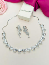 Thumbnail for Silver Plated American Diamond Necklace and matching earrings by Abdesignsjewellery with intricate sparkling design