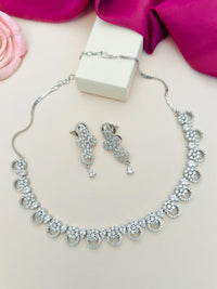 Thumbnail for Silver Plated American Diamond Necklace with matching earrings from Abdesignsjewellery on soft background