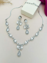 Thumbnail for Silver Plated American Diamond Necklace with matching earrings by Abdesignsjewellery elegant jewelry set