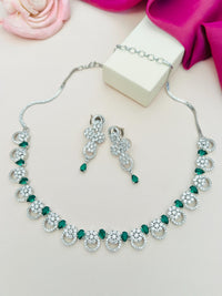Thumbnail for Silver Plated American Diamond Necklace with green teardrop stones and matching earrings by Abdesignsjewellery