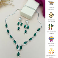 Thumbnail for Silver Plated American Diamond Necklace with matching green gemstone earrings from Abdesignsjewellery