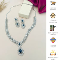 Thumbnail for Silver Plated American Diamond Necklace Set with blue stones and matching earrings 