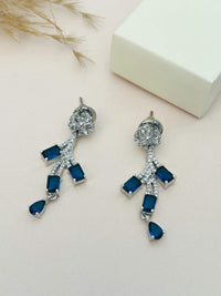 Thumbnail for Silver Plated American Diamond Necklace Set featuring blue gemstone dangling earrings by Abdesignsjewellery