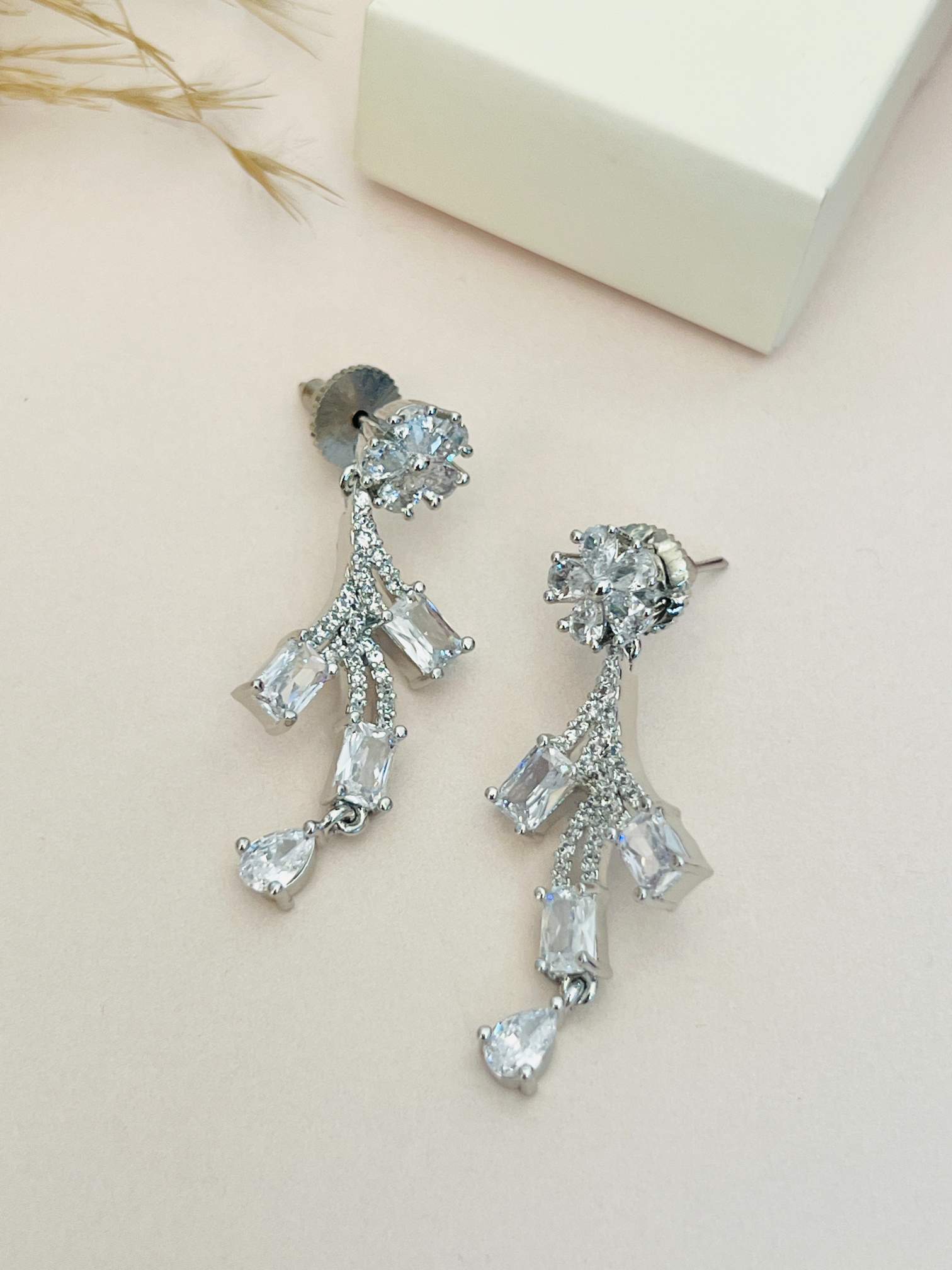Silver Plated American Diamond Necklace Set earrings with multiple sparkling stones by Abdesignsjewellery