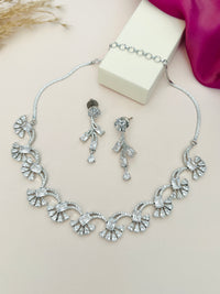 Thumbnail for Silver Plated American Diamond Necklace Set from Abdesignsjewellery with intricate sparkling design