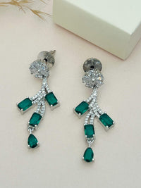 Thumbnail for Silver Plated American Diamond Necklace Set featuring green and clear stones in elegant dangling design