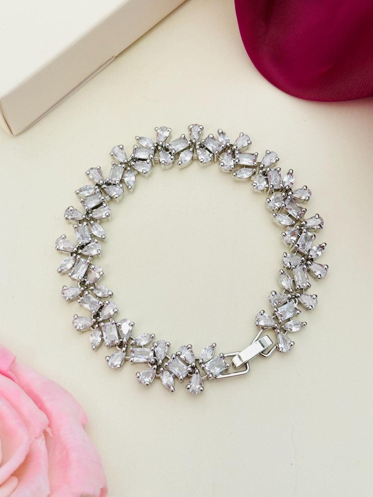 Silver Plated Cz Solitaire Hand Bracelet with sparkling cubic zirconia stones by Abdesigns