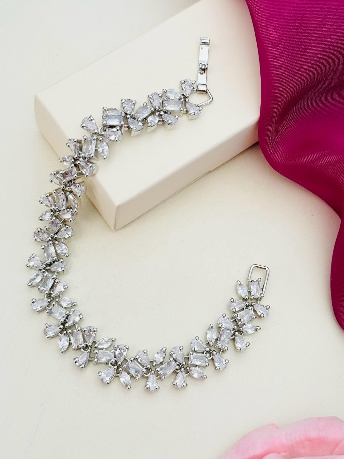 Abdesignsjewellery Silver Plated Cz Solitaire Hand Bracelet with sparkling cubic zirconia stones