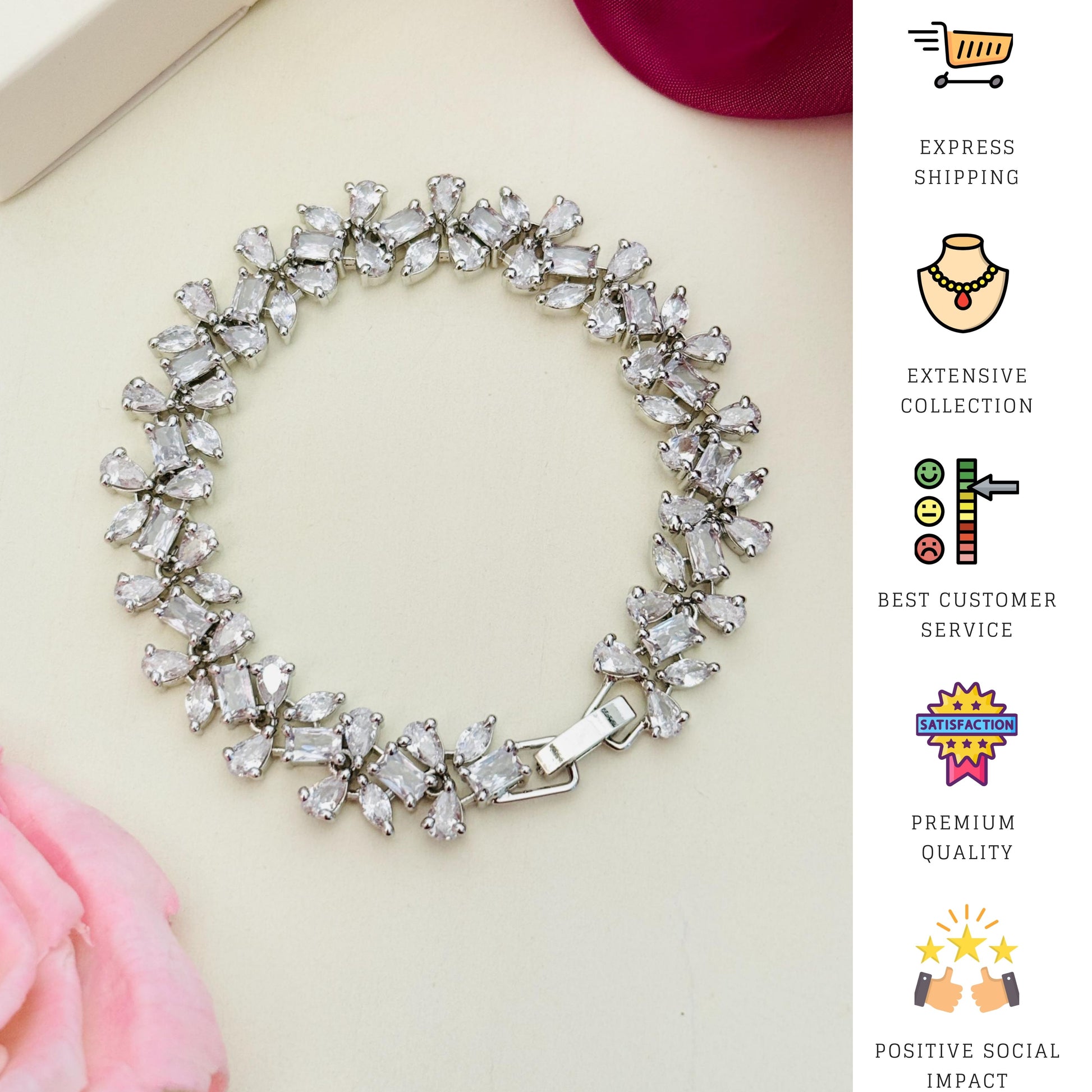 Silver Plated Cz Solitaire Hand Bracelet with sparkling cubic zirconia stones by Abdesignsjewellery