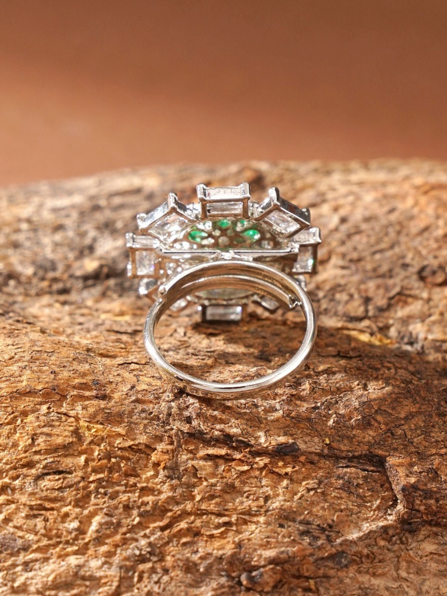 Silver Plated Elegant Design Ring by Abdesignsjewellery with intricate geometric details on textured background