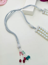 Thumbnail for Silver Plated Pearl Choker Diamond Necklace Set with white pearls and multicolor bead tassels by Abdesignsjewellery