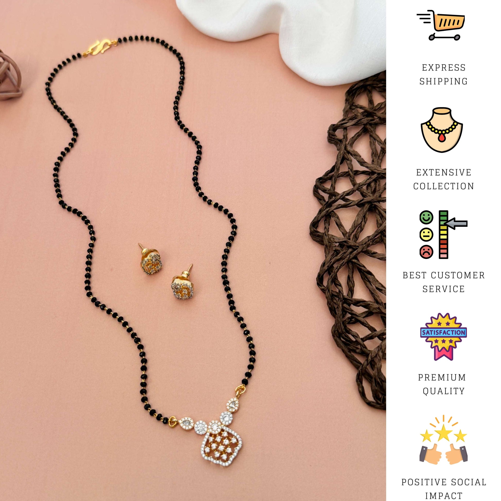 Solitaire American Diamond Mangalsutra Set with gold chain and matching earrings by Abdesignsjewellery