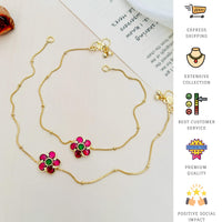 Thumbnail for Combo set of Traditional Gold Plated Paachi Jadau Kundan Anklets with floral design and colorful stones