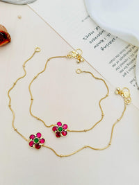 Thumbnail for Traditional Gold Plated Paachi Jadau Kundan Anklets with floral design and colorful stones by Abdesignsjewellery