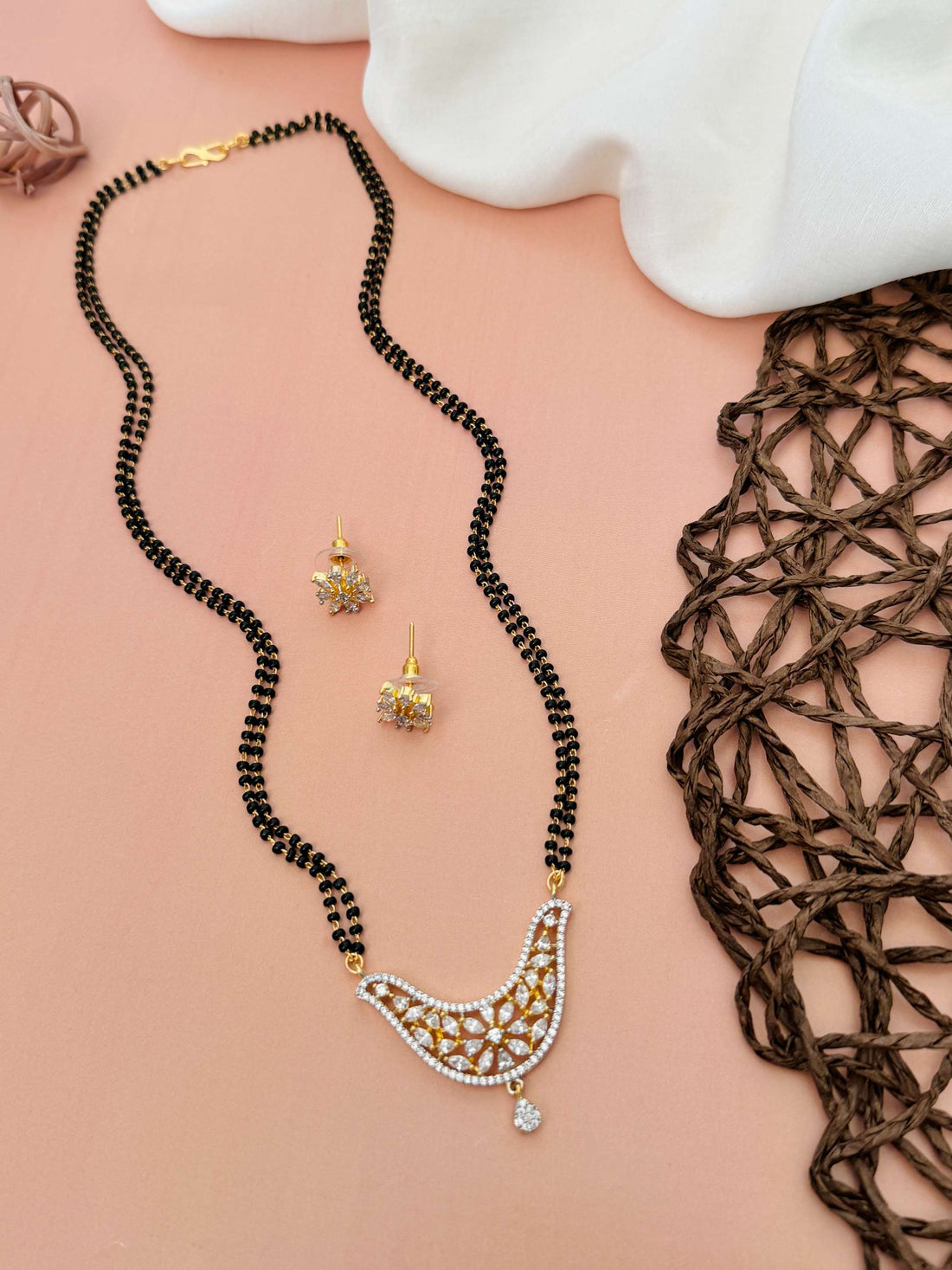 Unique American Diamond Mangalsutra Set by Abdesignsjewellery with intricate pendant on black chain