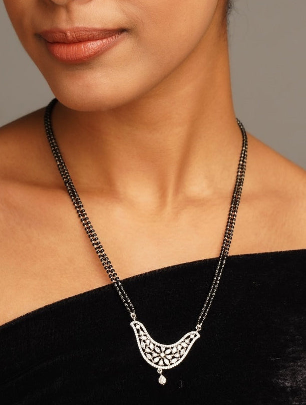 Unique American Diamond Mangalsutra Set by Abdesignsjewellery with intricate pendant on black chain