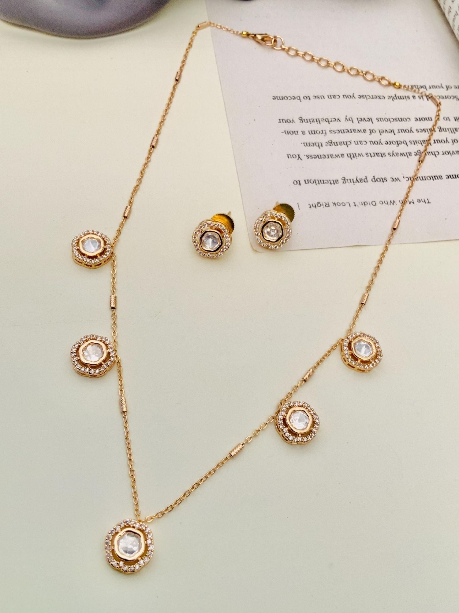 Unique Gold Plated Uncut Polki Pendant Chain with matching gold earrings from Abdesignsjewellery