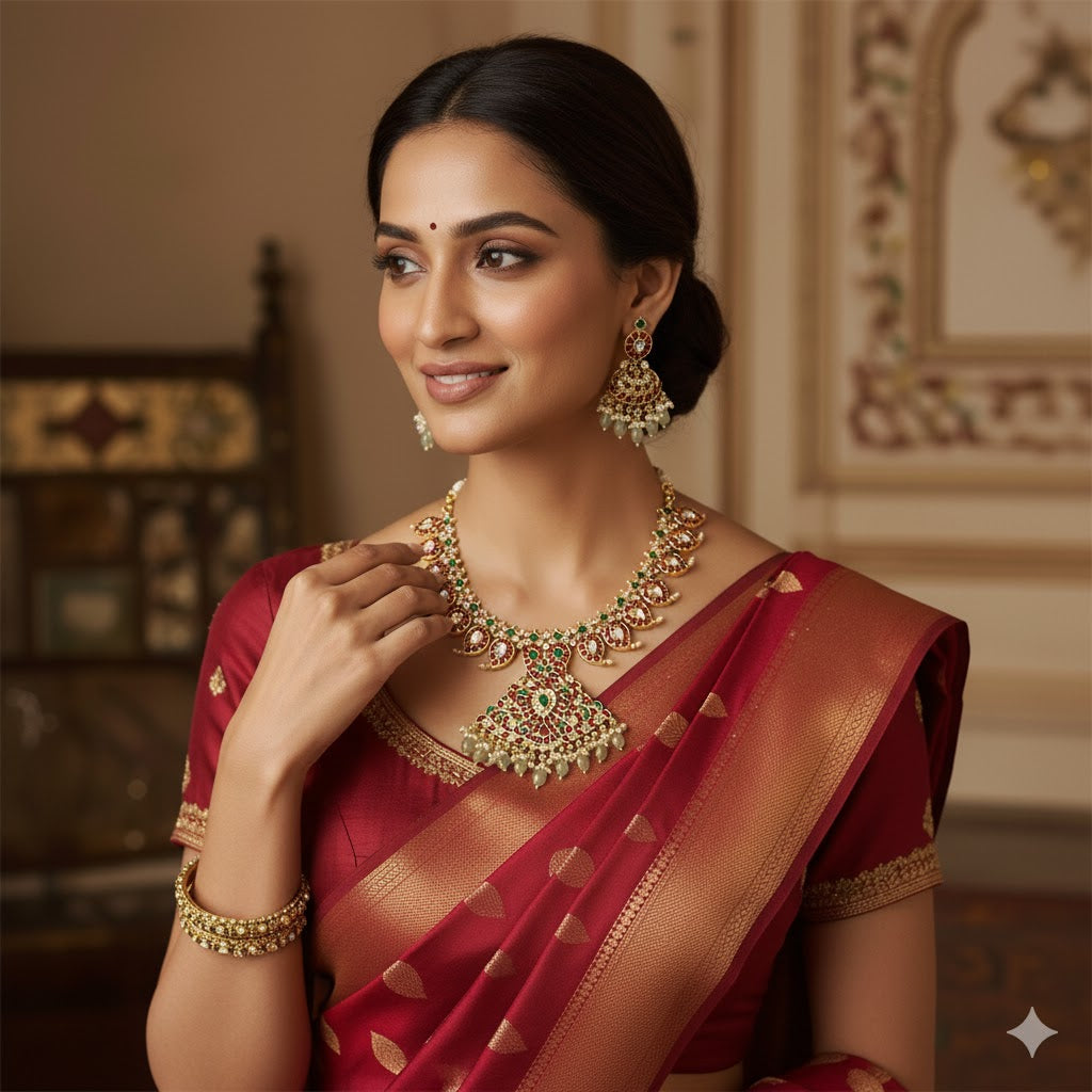 Abdesigns Gold Plated KempStone Necklace Set