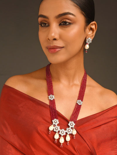 Vibrant Silver Plated Long Crystal Baroque Pearl Mala Set