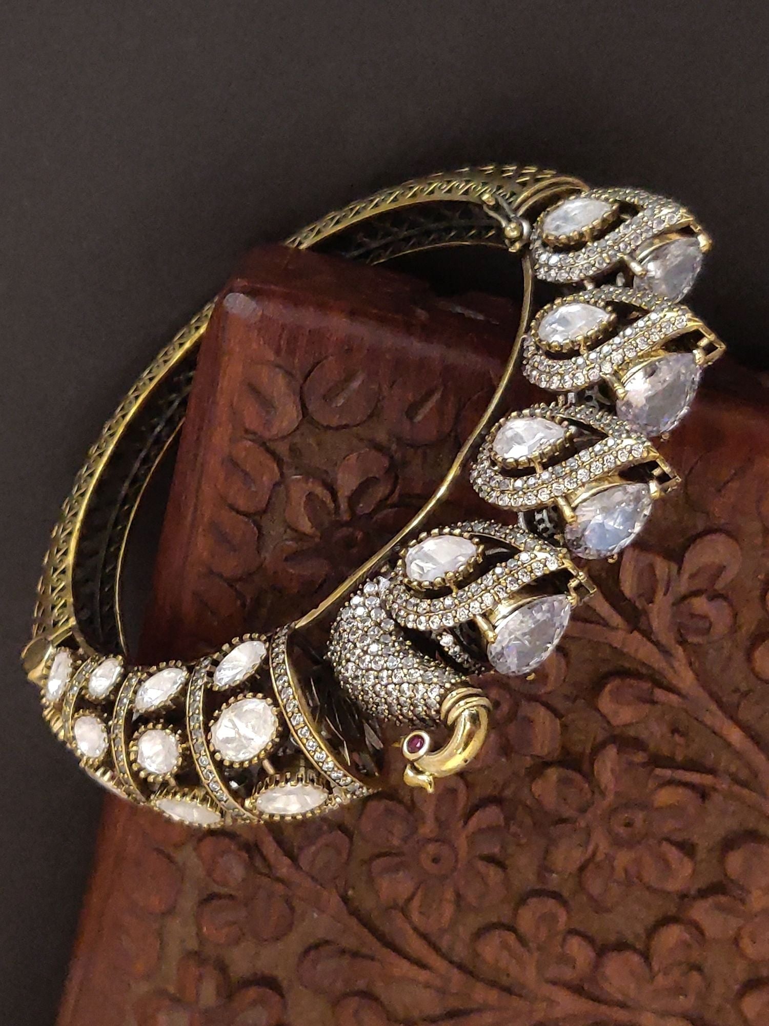 Victorian Polki Bracelet featuring intricate design with sparkling stones and elegant gold detailing