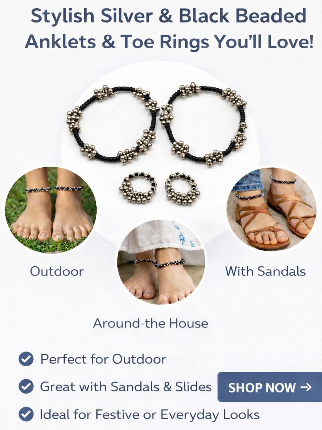 gungru anklet toe ring combo Silver Bead