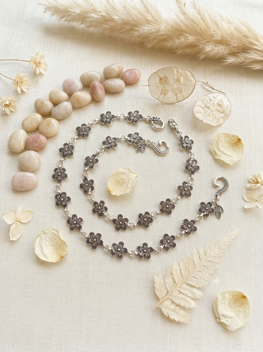SILVER FLOWER DOT PATTERN ANKLET