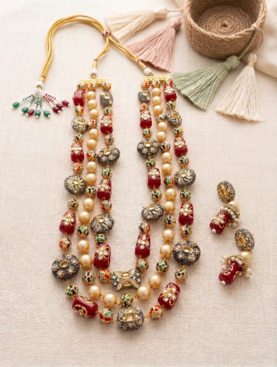 Finely Crafted High Quality Jaipuri Beads Multilayer Mala - Abdesignsjewellery