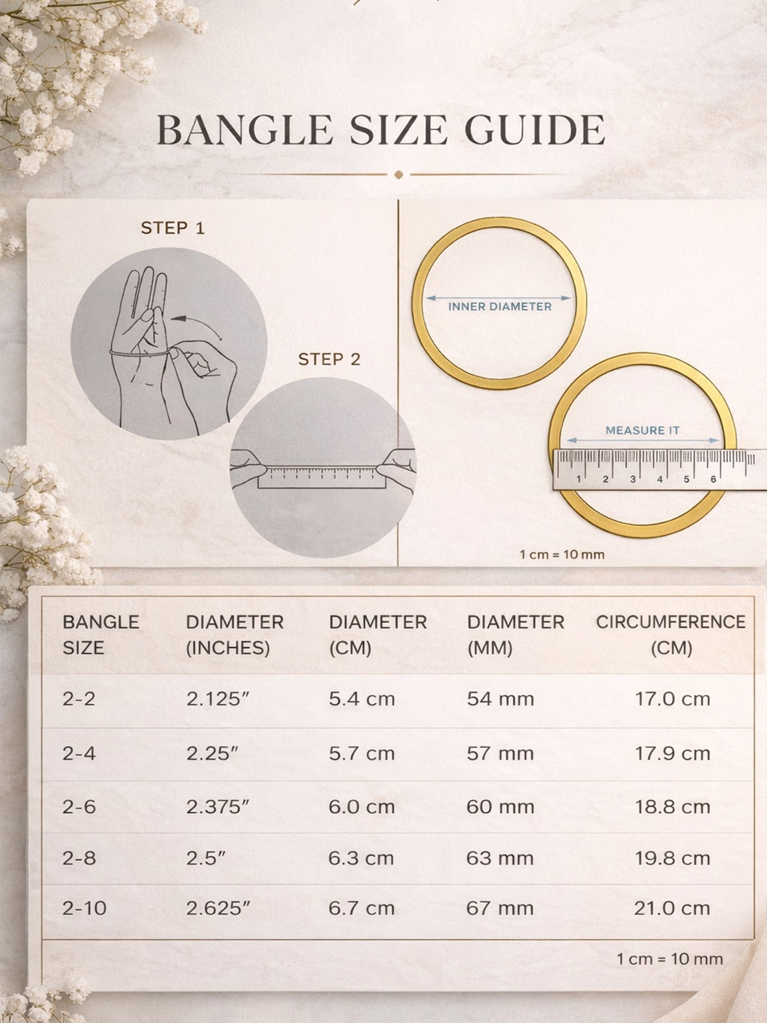 women hand Bangle size guide