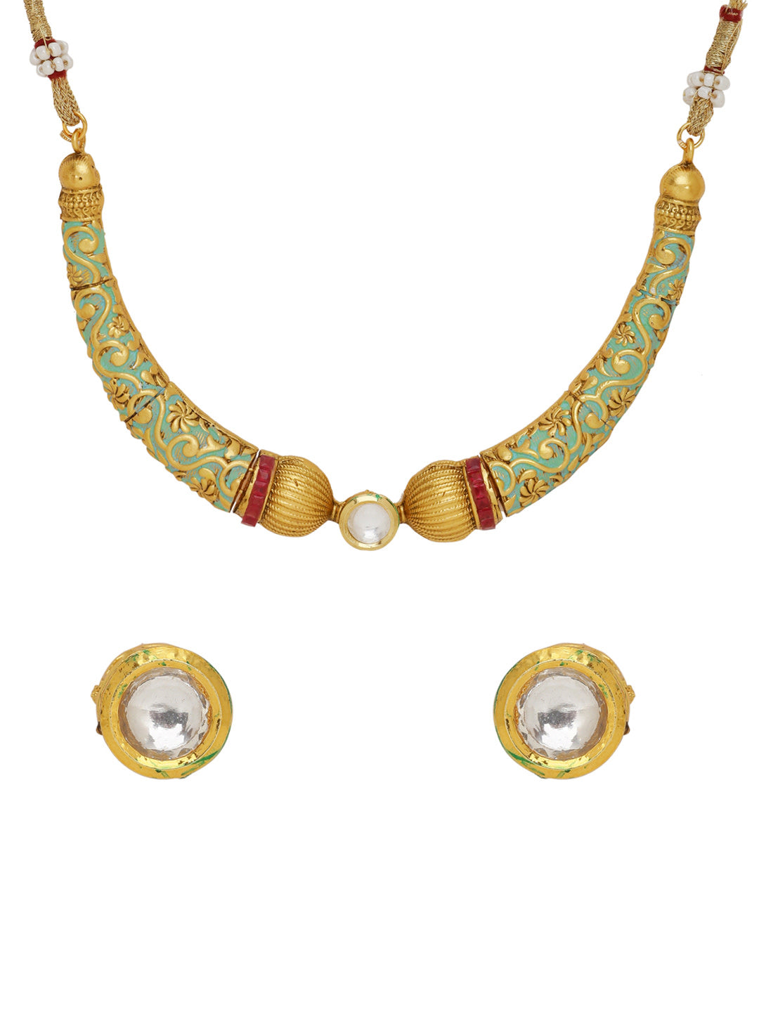 Green Elegant Kundan & Stone Necklace - Abdesignsjewellery