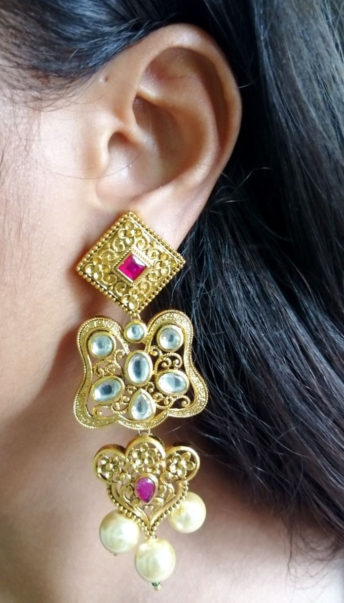 Traditional Gold Plated Kundan Earrings