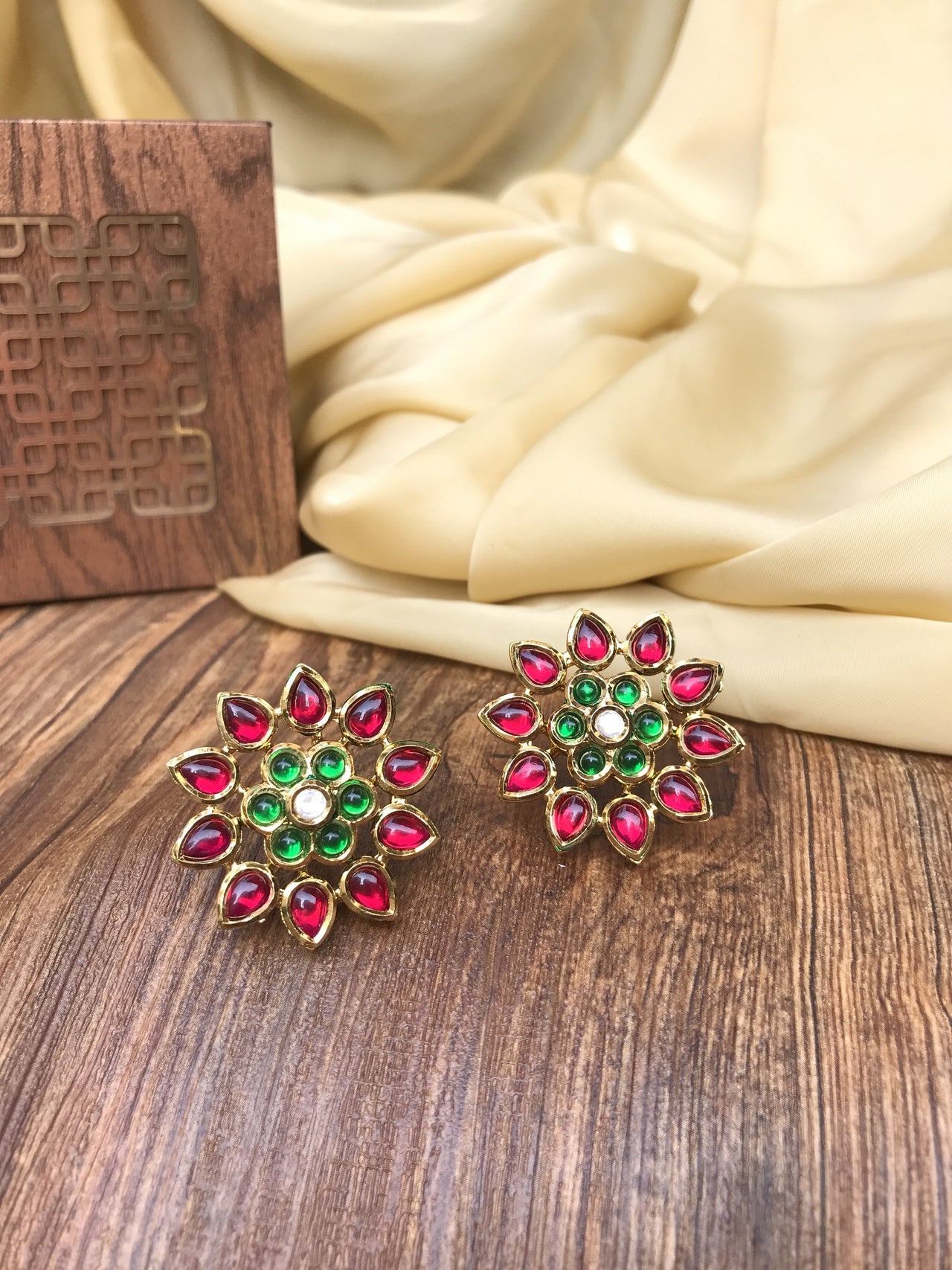 Premium Green & Maroon Kundan Earring