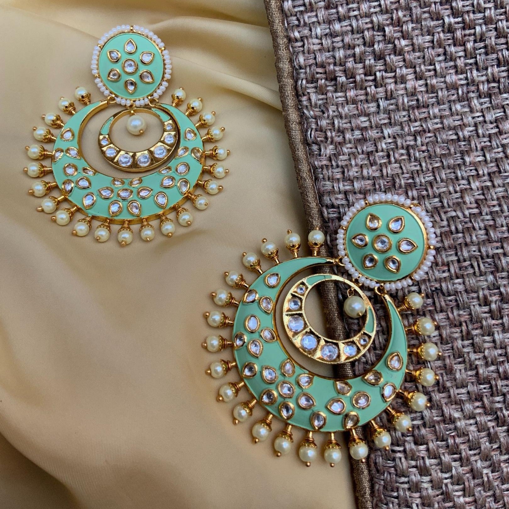 Green Pearls Studded Kundan Earring - Abdesignsjewellery