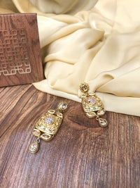 Thumbnail for Rectangle Shape Matte Gold Kundan Earring