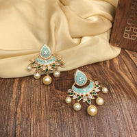 Thumbnail for Gold Plated Kundan & Sky Blue Pearl Drop Earring - Abdesignsjewellery