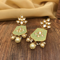 Thumbnail for Traditional Gold Plated Pista Colour Pearl Drops Earring