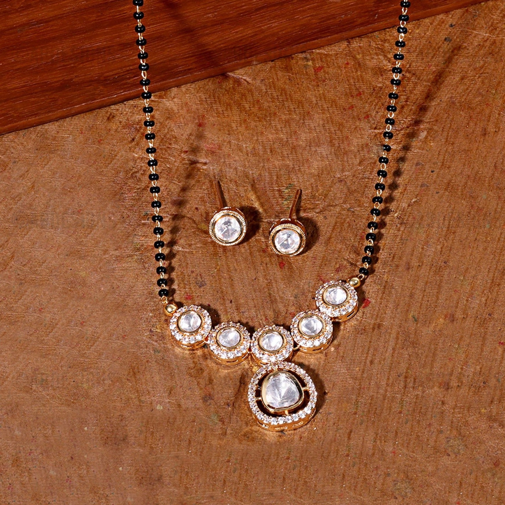 Charismatic Gold Polki Kundan Glass Drop Mangalsutra - Abdesignsjewellery