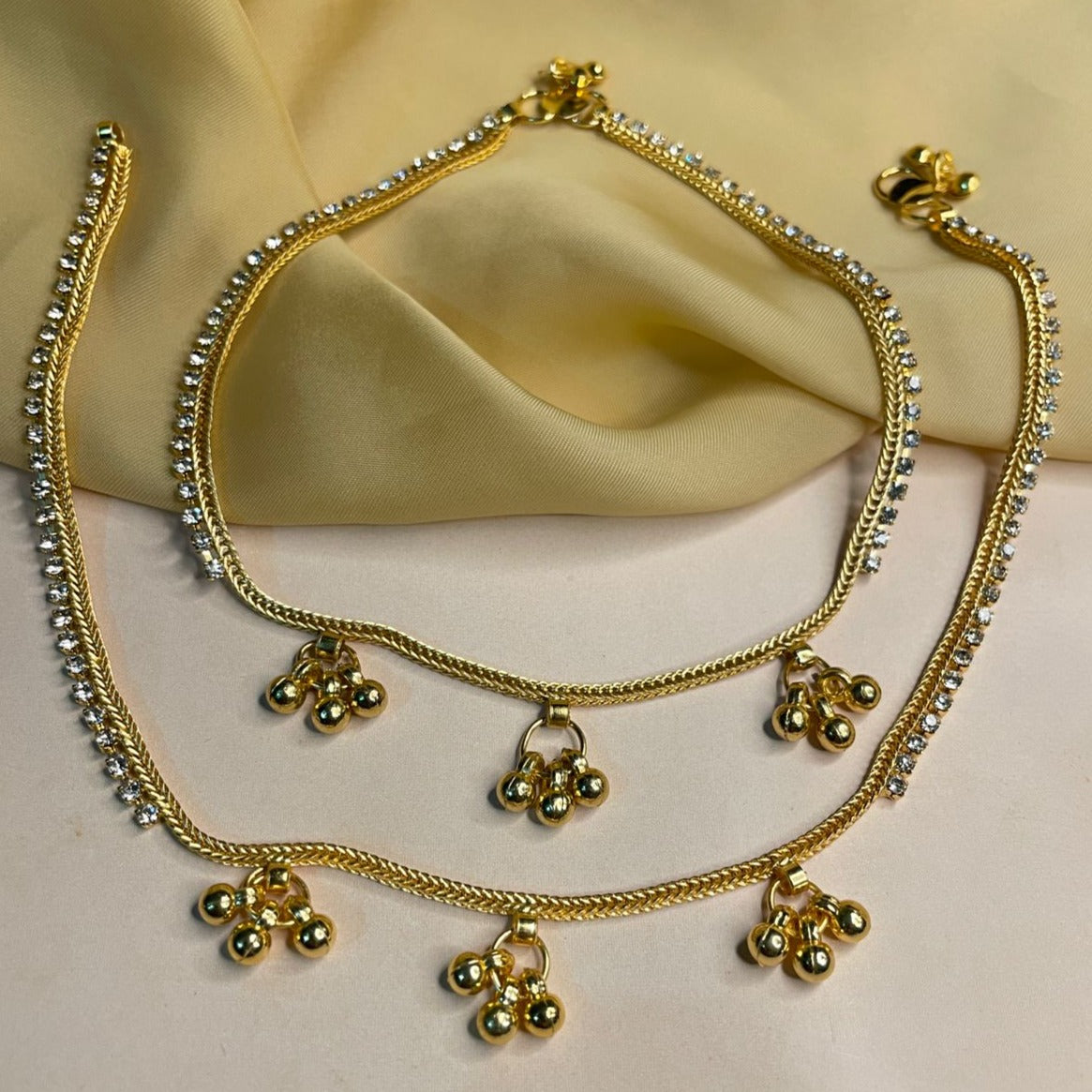 Gold Plated Diamond Gungru Anklet - Abdesignsjewellery
