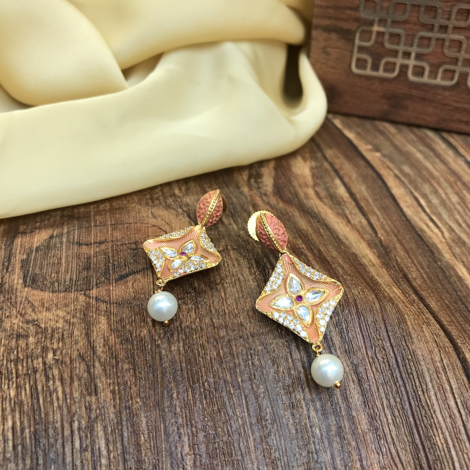 Rose Gold Pearl Drop Kundan Earrings - earrings by Abdesigns Jewellery