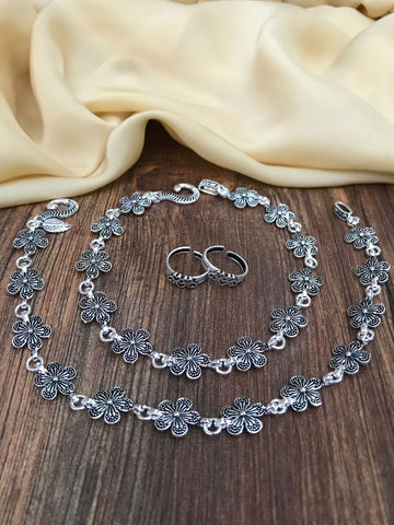 Magnificent Flower Anklet Toe Rings Combo