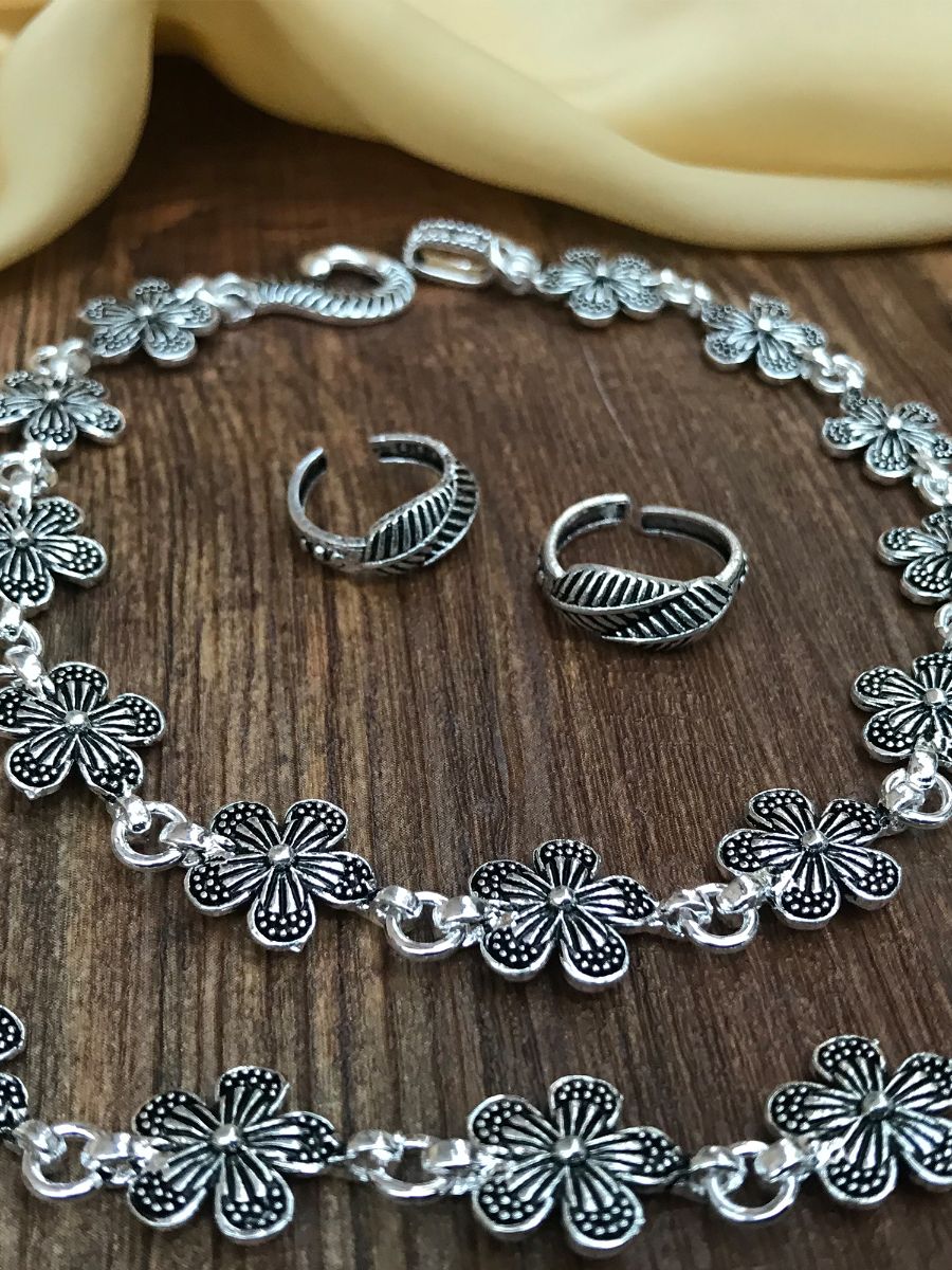 Fabulous Flower Anklet Toe Rings Combo - Abdesignsjewellery