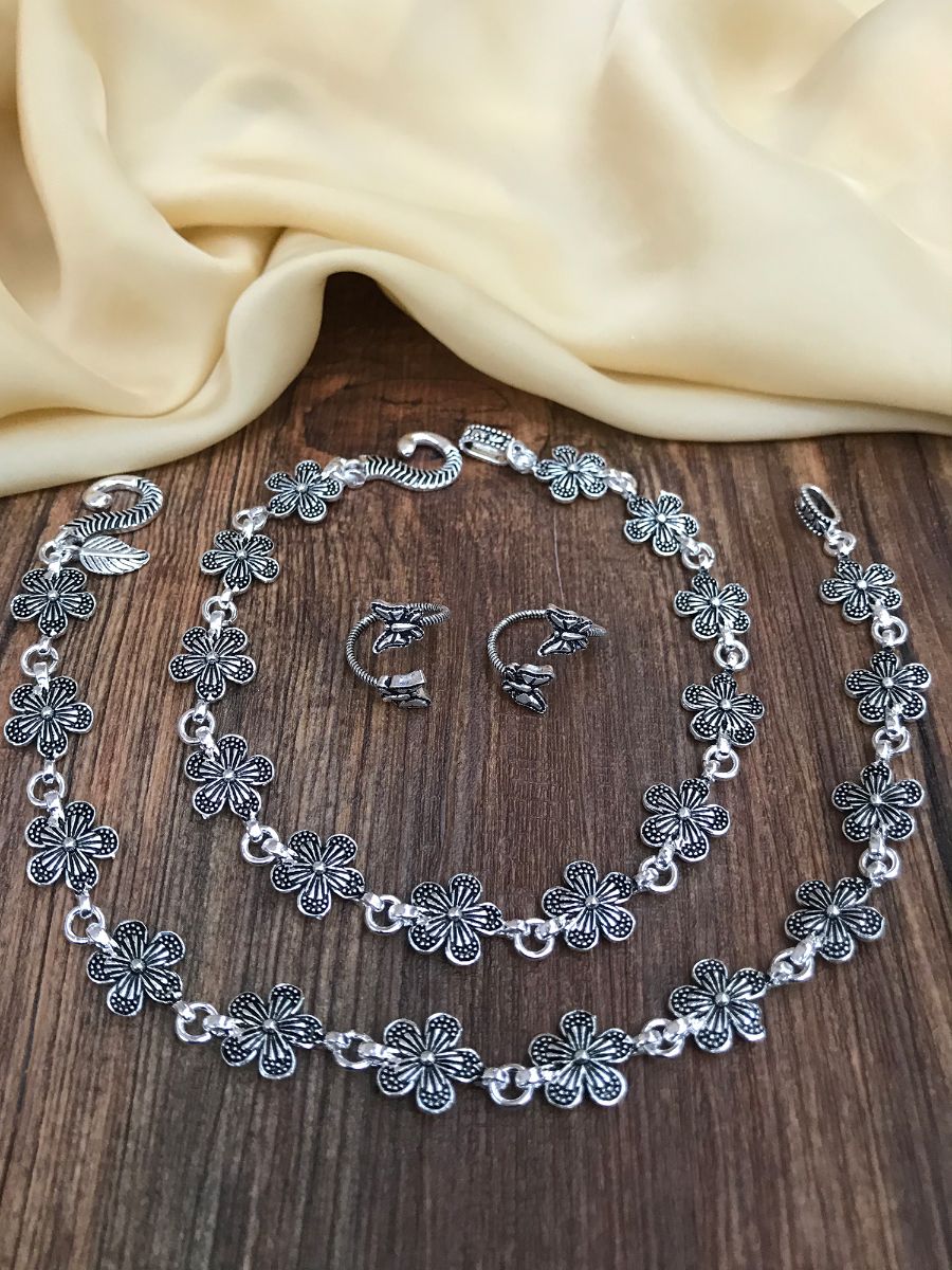 Dazzling Flower Anklet Toe Rings Combo - Abdesignsjewellery